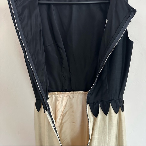 Vintage 60s Jay Herbert Silk Dress Sz XS/S Black Cream Gold Cocktail Knee Length - Picture 9 of 12